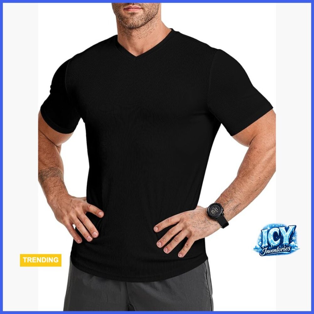 V-Neck Muscle T-Shirt Slim Fit 94% Polyester 6% Elastane Workout Gym